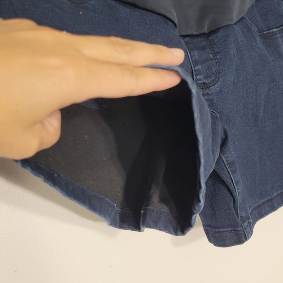 Thyme Maternity Full Panel Slim Denim Blue Shorts Dark Wash Pregnancy Motherhood - Picture 4 of 12